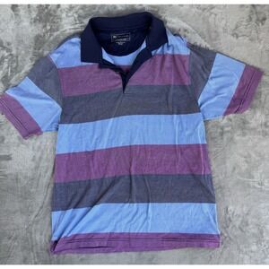JOS A Bank Mens Golf Polo Shirt Sz Lg Leadbetter Pink Blue Gray Short Sleeve